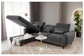 Divano angolare grigio scuro allungabile/con contenitore (con penisola a sinistra/con chaise lounge) e rivestimento in velluto Foble – ELTAP