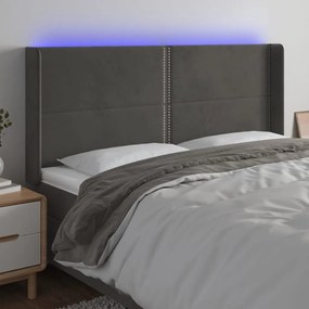 Testiera A Led Grigio Scuro 163x16x118/128cm İn Velluto /