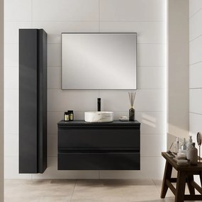 Mobile Pull L100 H55 P45 grafite opaco laccato 2 cassetti a chiusura ammortizzata e top per lavabo in appoggio, piedini non inclusi