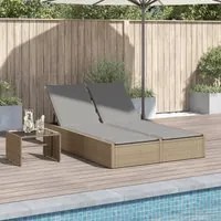 Lettino Prendisole con Cuscini Beige in Polyrattan 368631