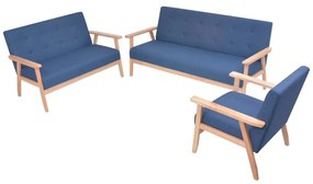 Set di divani 3 pz in tessuto blu