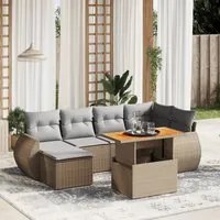 Set Divani da Giardino 7 pz con Cuscini Beige in Polyrattan 3272298