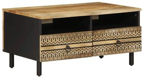 Tavolino Da Salotto Nero 80x54x40cm Legno Massello Mango Grezzo /