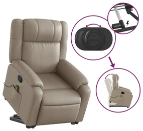Poltrona alzapersone massaggi reclinabile cappuccino similpelle