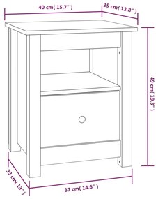 Comodino Bianco 40x35x49 cm in Legno Massello di Pino