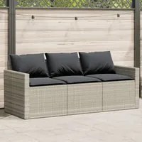 Divano da Giardino con Cuscini 3 Posti Grigio Chiaro Polyrattan 366346