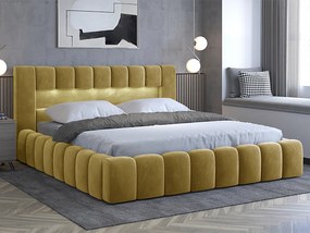 Letto matrimoniale con box contenitore Santander - 160 x 200 cm , Tessuto giallo