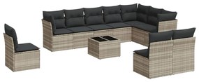 Set divani da giardino 11 pz con cuscini in polyrattan grigio