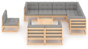 Set Divani da Giardino 10 pz con Cuscini Legno Massello di Pino