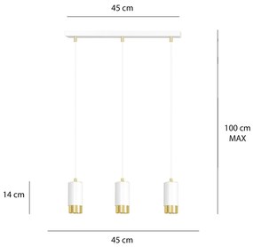 Lampadario 3 Luci Fumiko Con Cilindri In Acciaio Bianco E Oro