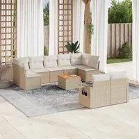 Set Divano da Giardino 10 pz con Cuscini Beige in Polyrattan 3224714