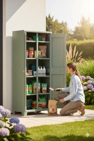 Armadio da Giardino 8 Ripiani 80x44x182 cm Keter Planet Outdoor Multispace Grigio e Verde...