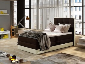 Letto singolo boxspring Lima - Tessuto marrone + ecopelle bianco panna