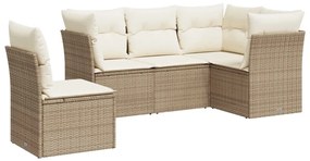 Set divano da giardino 5 pz con cuscini beige in polyrattan