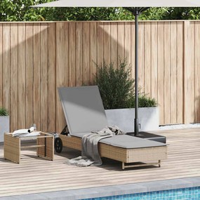 Lettino Prendisole Con Ruote E Cuscino İn Polyrattan Beige /