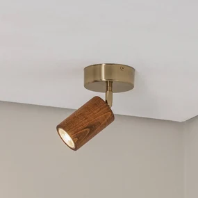 Lucea Faretto da soffitto Legno, marrone/ottone, altezza 18 cm, legno