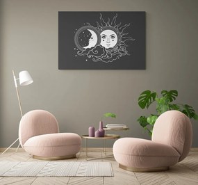 Quadro su tela – Armonia tra sole e luna in bianco e nero