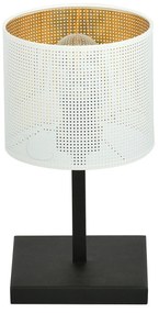 Lampada Da Tavolo 1 Luce Cigno In Acciaio Bianco E Paralume A Cilindro Oro