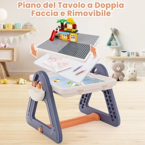 Costway Set tavolo e cavalletto artistico 2-in-1 per bambini, Tavolo multiattività con sedia e piano reversibile 84x58x55cm