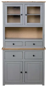 Credenza grigia 93x40,5x180 cm in legno massello di pino panama