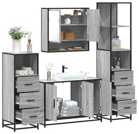 Set Mobili Da Bagno 4 Pz Grigio Sonoma İn Legno Multistrato /