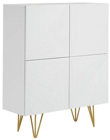 Madia design con incisioni bianco opaco e metallo dorato 4 ante L86 cm OZEN