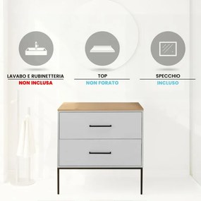 Mobile bagno sospeso 80cm bianco opaco con due cassetti e specchio Brik