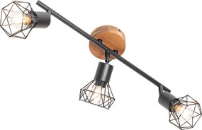 Faretto nero con legno girevole e inclinabile 3 luci - Mosh