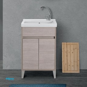 Lavatoio Da Terra "Mondo 2.0" Da 60x50 C/Due Ante Finitura Rovere Chiaro