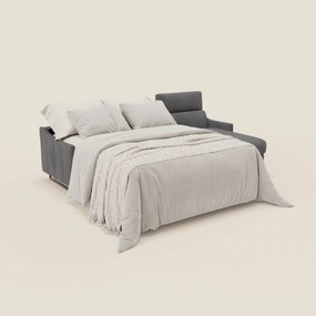 Loto Divano Letto Angolare con Penisola contenitore, Poggiatesta, Materasso Alto H18 in morbido tessuto impermeabile T14 grigio