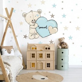 Adesivo cameretta per bambini - Orsetto blu con stelle e nome | Inspio