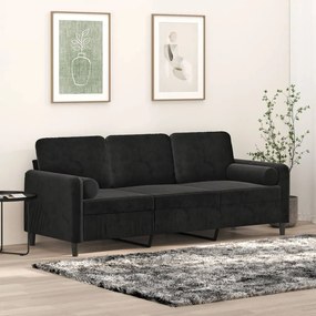 Divano A 3 Posti Con Cuscini Nero 180 Cm İn Velluto /