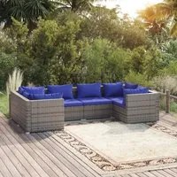 Set Divani da Giardino 6 pz con Cuscini in Polyrattan Grigio cod mxl 34787