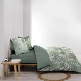 Set copripiumino e federa verde in cotone per letto matrimoniale ed esteso 240x220 cm Nymea – douceur d'intérieur