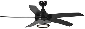 Ventilatore da soffitto nero 132 cm con LED e telecomando - Cool Anello