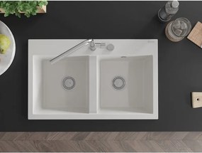 Mexen Hektor lavello in granito a 2 vasche 800 x 480 mm, bianco, sifone cromato - 6521802000-20