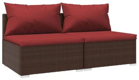 Set divani da giardino 2 pz con cuscini in polyrattan marrone