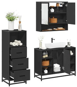 Set Mobili Da Bagno 3 Pz Nero İn Legno Multistrato /