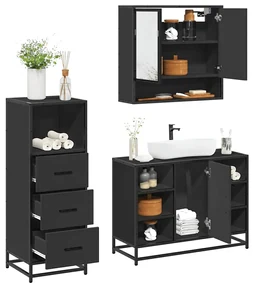 Set Mobili Da Bagno 3 Pz Nero İn Legno Multistrato /