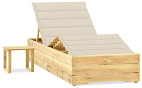 Lettino Da Giardino Con Tavolino Cuscino Legno Pino Impregnato /