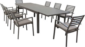 DEXTER - set tavolo in alluminio cm 200/300 x 100 x 74 h con 8 poltrone Dexter