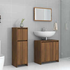 Set mobili da bagno 3 pz rovere marrone in legno multistrato