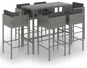 Set da Bar da Giardino 7 pz con Cuscini in Polyrattan Grigio