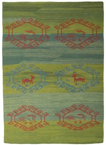 Kilim Tappeto 180x250 Verde (Iran) Tessuto A Mano