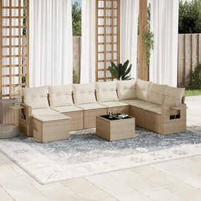 Set divano da giardino 9 pz con cuscini beige in polyrattan