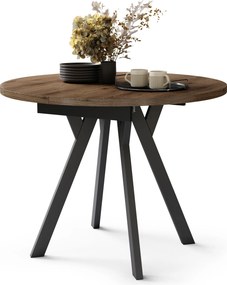 ALMO Noce Elegante/gambe nere - TAVOLO ROTONDO ALLUNGABILE CON GAMBE A Y LOFT / INDUSTRIALE PER SALONE / SALA DA PRANZO