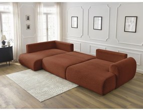 Divano angolare color mattone allungabile (con penisola a destra/a forma di "U") con rivestimento in velluto a coste Lucien – Bobochic Paris