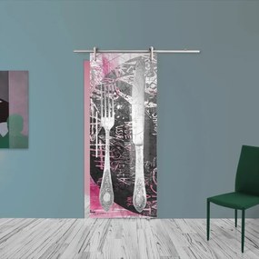 Porta scorrevole Posate in alluminio multicolore, L 88 x H 215 cm, con binario Ermes Destra