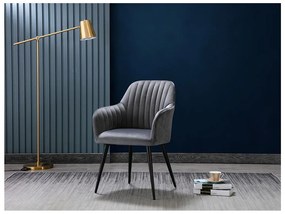 Sedia con braccioli Velluto e Metallo Nero Grigio - Lotto di 2 - ELEANA