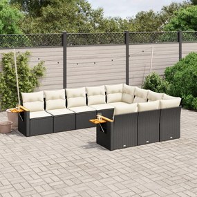 Set divani da giardino 10pz con cuscini in polyrattan nero